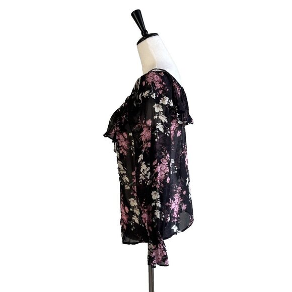 Paige 100% Silk Llara Floral Ruffle Blouse In Mauve Rose Multi Women's Sz XS - Picture 4 of 11